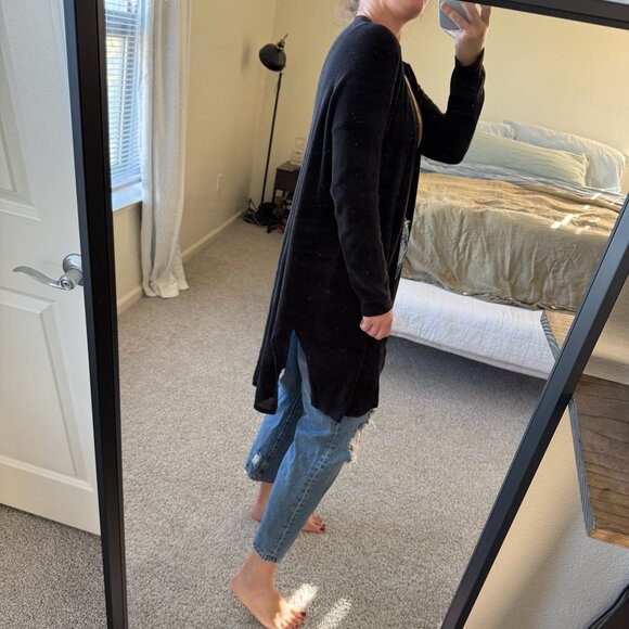 Athleta Black Split Hem Longline Black Cardigan Size Medium - Picture 2 of 11